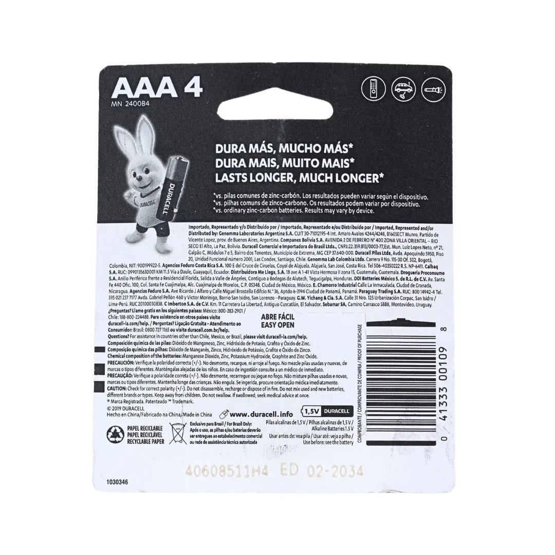 PILAS ALCALINAS AAA X4 UNIDADES ZINC/CARBON 1.5V DURACELL1