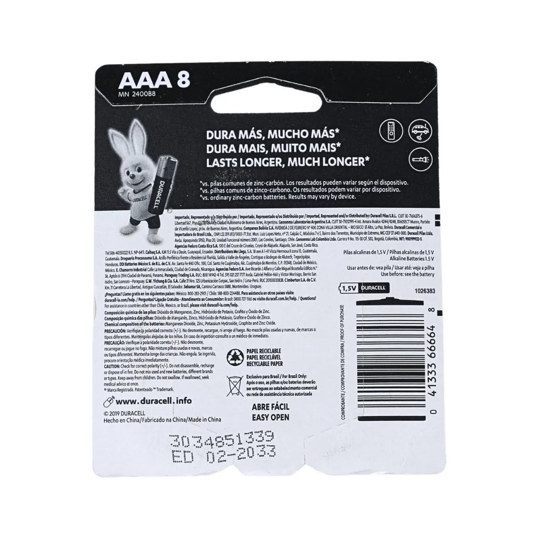 PILAS ALCALINAS AAA X8 UNIDADES ZINC/CARBON DURACELL2