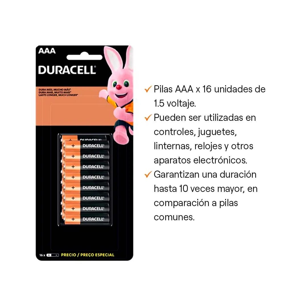 PILAS ALCALINAS AAA X16 ZINC/CARBON 1.5V DURACELL4