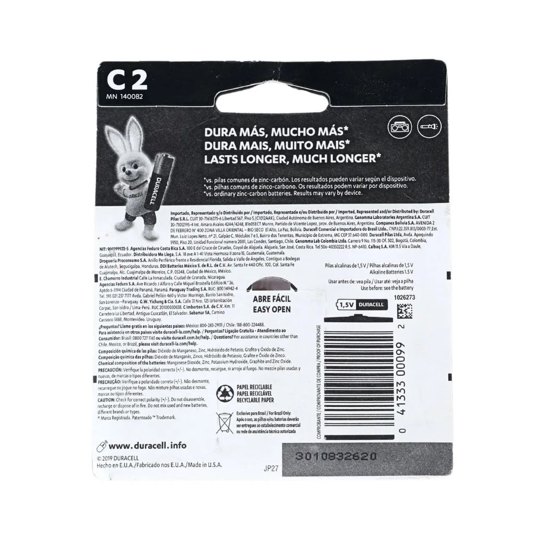 PILAS ALCALINAS C (2 UNIDADES) 1.5V ZINC/CARBÓN DURACELL2