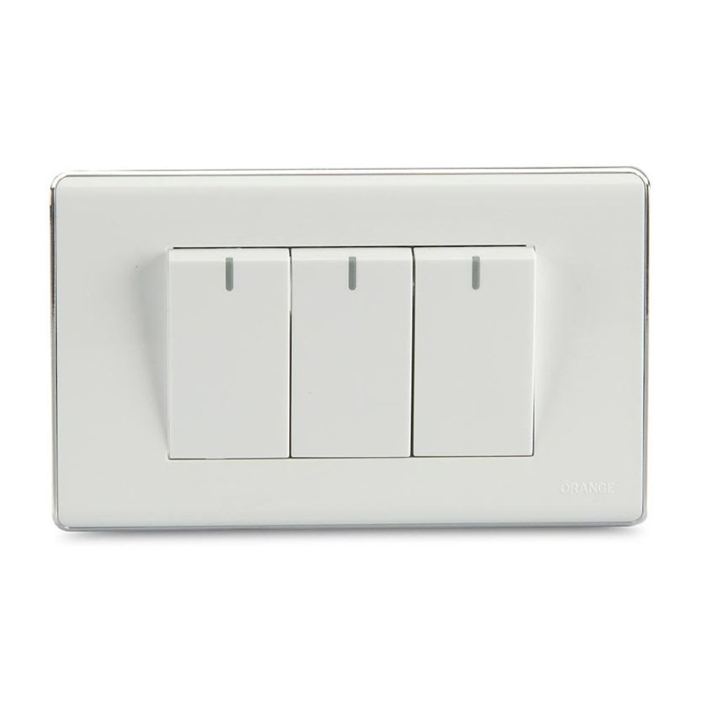 INTERRUPTOR TRIPLE DECO PLACA EMPOTRABLE CROMADA 16A 250V ORANGE