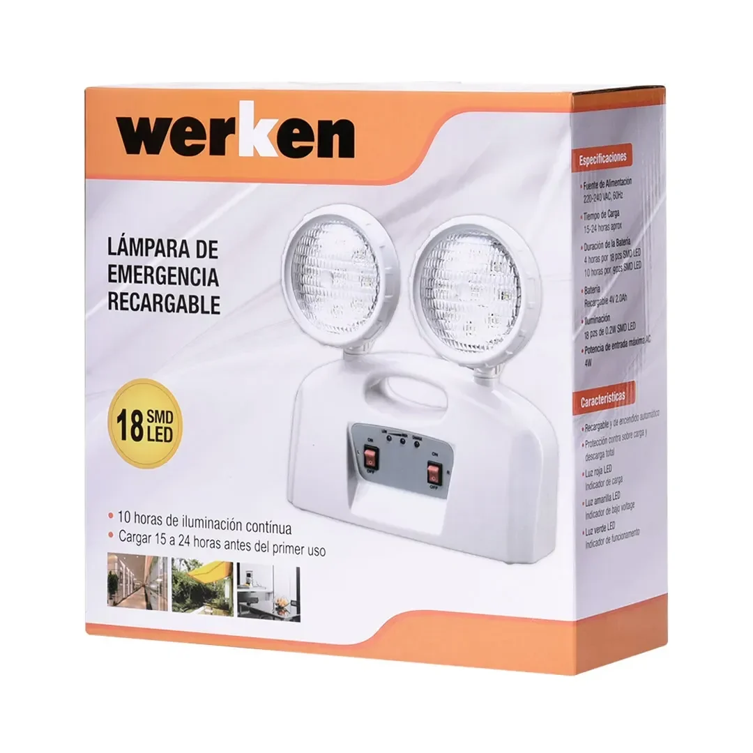 LAMPARA DE EMERGENCIA PVC MODELO 2X9LEDS 4W BLANCO WERKEN5