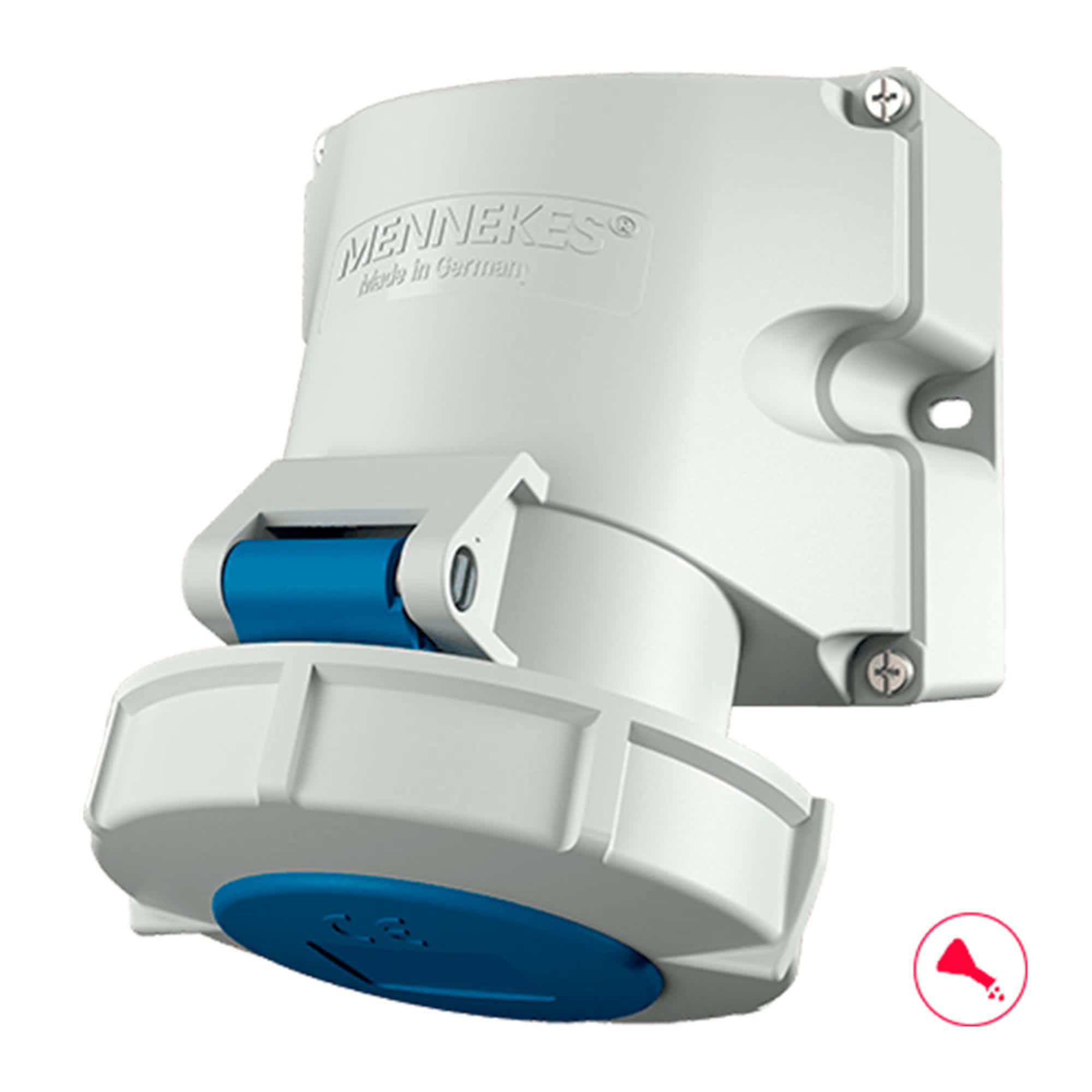 TOMA VISIBLE 32AMP 2P+T 250V AZUL 6H IP67 MENNEKES