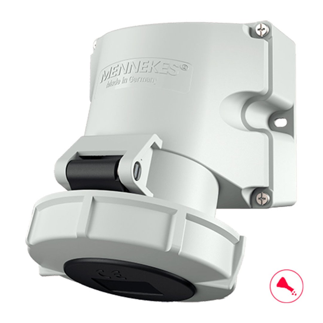 TOMA VISIBLE 32AMP 3P+T 500V NEGRO 7H IP67 LIBRE DE HALOGENO MENNEKES