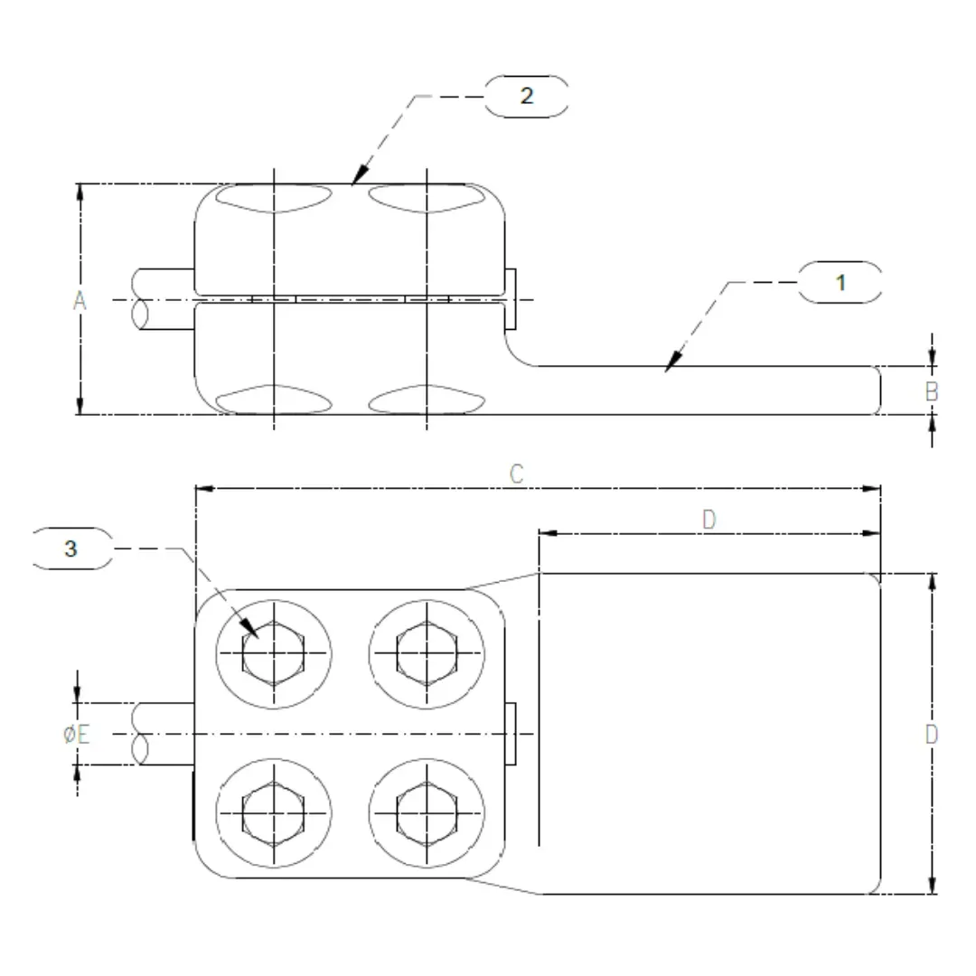 CONECTORES ANTICORONA RECTO TUBO-PLATINA T:Ø19MM P:100X100X15MM MODELO 999.1 ARAGCU EI1