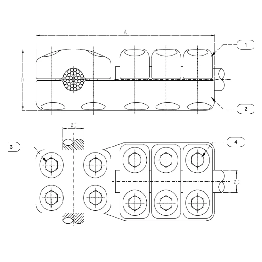 CONECTORES ANTICORONA EN T CABLE-TUBO C:456-507MM T:Ø30MM MODELO 999.10 ARAGCU EI1