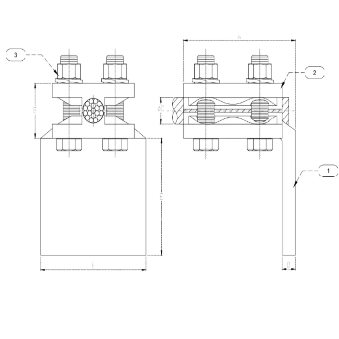 CONECTORES ESTANDAR A 90° CABLE-PLATINA C. 120-185MM P:80X80X10MM MODELO 999.14 ARAGCU EI