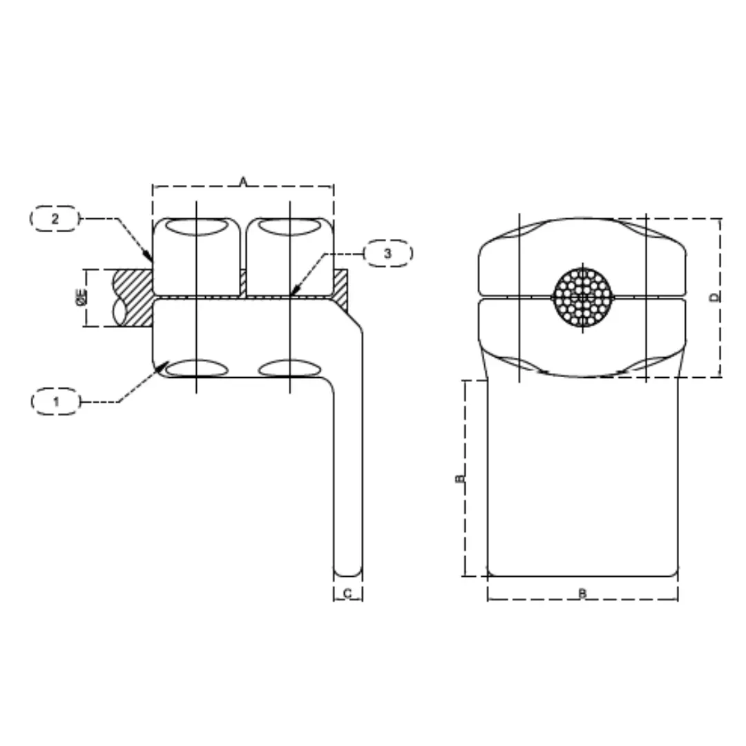 CONECTORES ANTICORONA ACODADO 90° CABLE-PLATINA C:456-507MM PLATINA:100X100X15MM MODELO 999.7 ARAGCU EI1