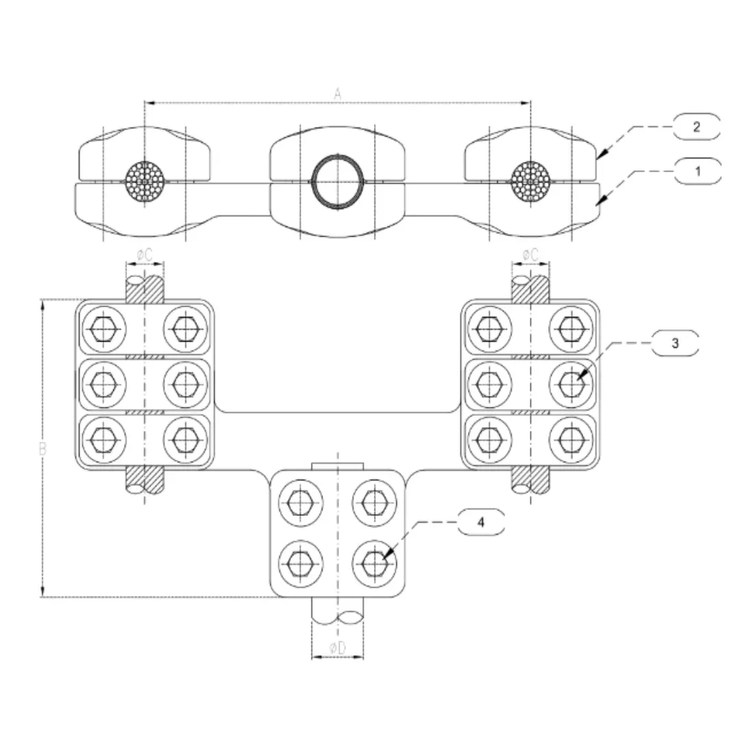 CONECTORES DUPLEX ANTICORONA RECTO CABLE DUPLEX-TUBO C:456-507 T:Ø40MM MODELO 999.9 ARAGCU EI1