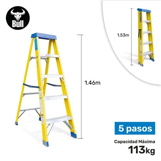 ESCALERA FIBRA SIMPLE ACCESO 5 PASOS 113KG 1.53M FTS113-5I AMERICAN BULL