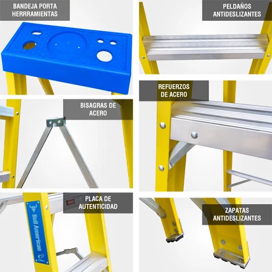 ESCALERA FIBRA SIMPLE ACCESO 6 PASOS 113KG 1.83M FTS113-6I AMERICAN BULL2