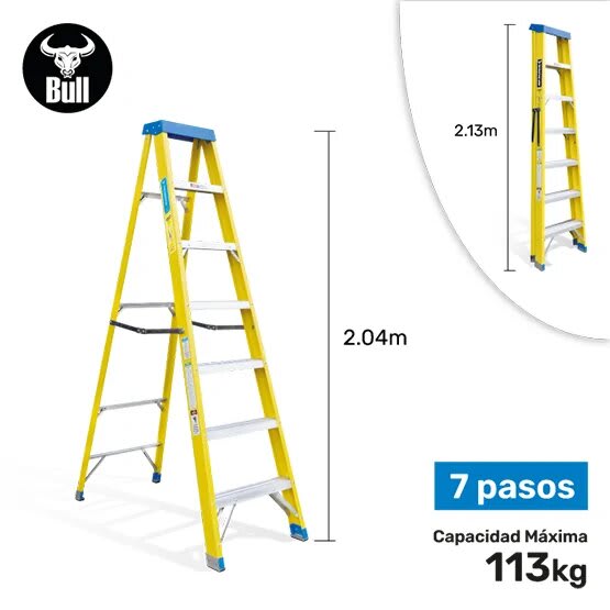 ESCALERA FIBRA SIMPLE ACCESO 7 PASOS 113KG 2.13M FTS113-7I AMERICAN BULL3