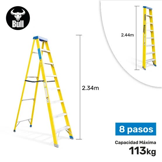ESCALERA FIBRA SIMPLE ACCESO 8 PASOS 113KG 2.44M FTS113-8I AMERICAN BULL