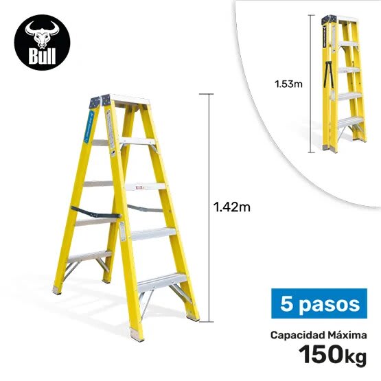 ESCALERA FIBRA TIJERA DOBLE ACCESO 5 PASOS 150KG 1.53M FTD150-5IA AMERICAN BULL2