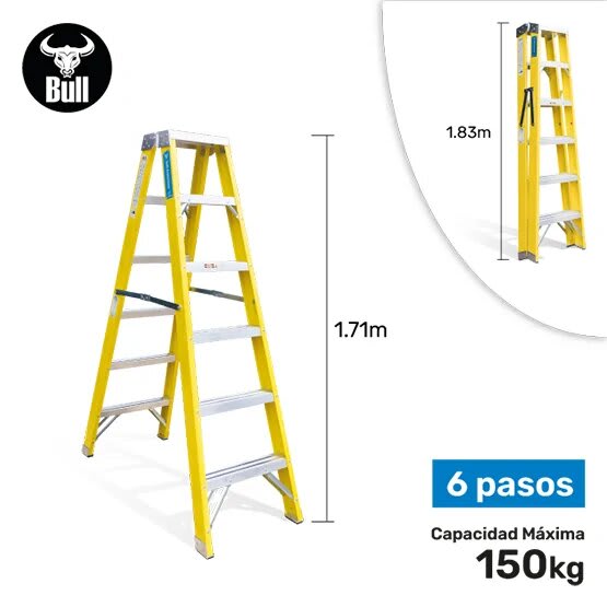 ESCALERA FIBRA TIJERA DOBLE ACCESO 6 PASOS 150KG 1.83M FTD150-6IA AMERICAN BULL
