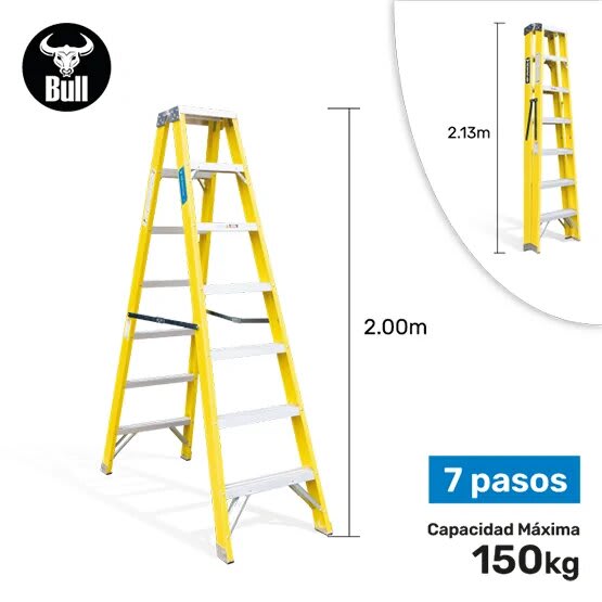 ESCALERA FIBRA TIJERA DOBLE ACCESO 7 PASOS 150KG 2.13M FTD150-7IA AMERICAN BULL