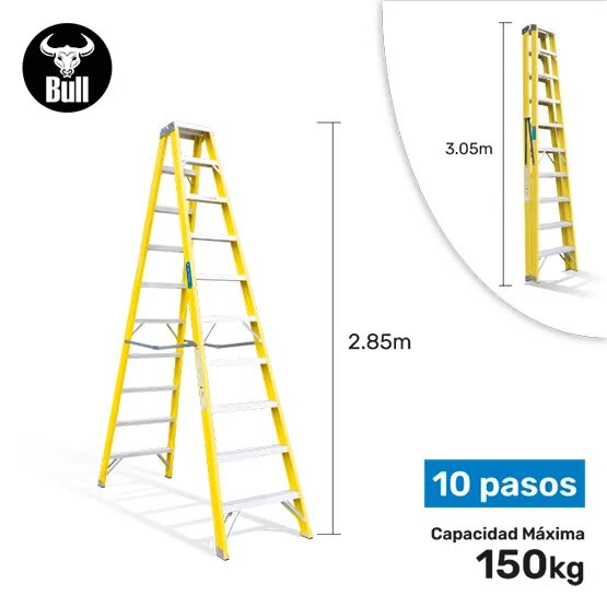 ESCALERA FIBRA TIJERA DOBLE ACCESO 10 PASOS 150KG 3.05M FTD150-10IA AMERICAN BULL3
