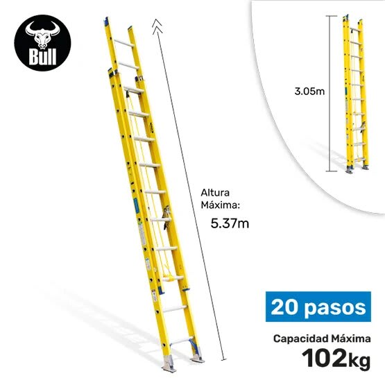ESCALERA FIBRA TELESCOPICA 20 PASOS 102KG 5.37M FTT102-20II AMERICAN BULL