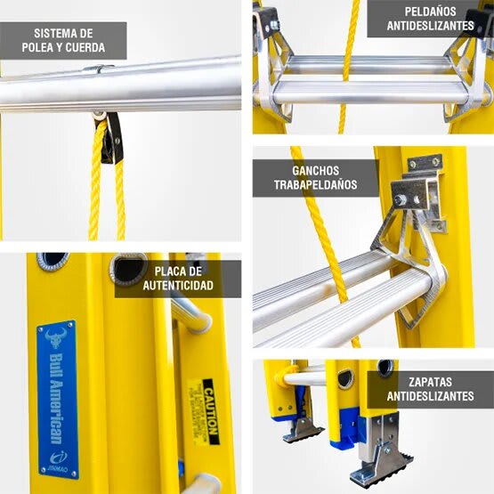 ESCALERA FIBRA TELESCOPICA 24 PASOS 102KG 6.59M FTT102-24II AMERICAN BULL1