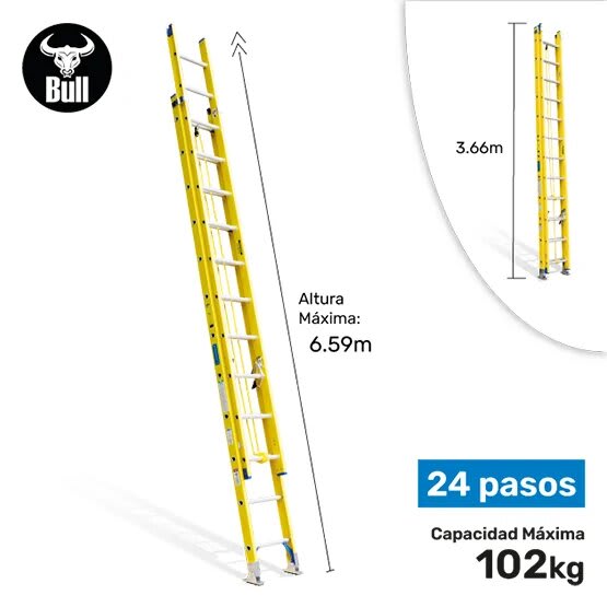 ESCALERA FIBRA TELESCOPICA 24 PASOS 102KG 6.59M FTT102-24II AMERICAN BULL