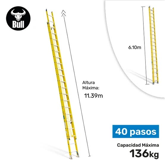 ESCALERA FIBRA TELESCOPICA 40 PASOS 136KG 11.39M FTT136-40IA AMERICAN BULL3