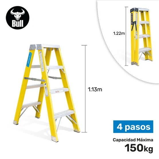 ESCALERA FIBRA TIJERA DOBLE ACCESO 4 PASOS 150KG 1.22M FTD150-4IA AMERICAN BULL