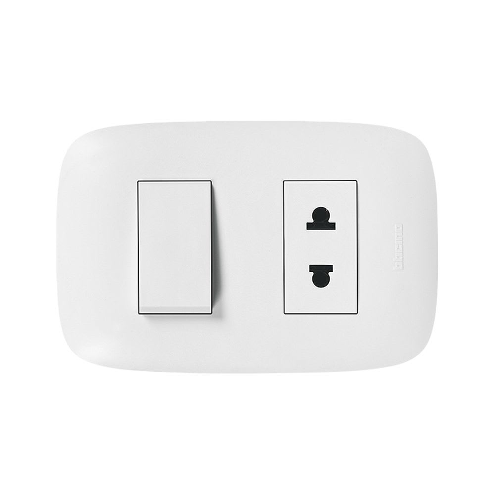 TOMACORRIENTE UNIVERSAL 2X16A + INTERRUPTOR 10A 250V DOMINO SENCIA AP1230 BTICINO