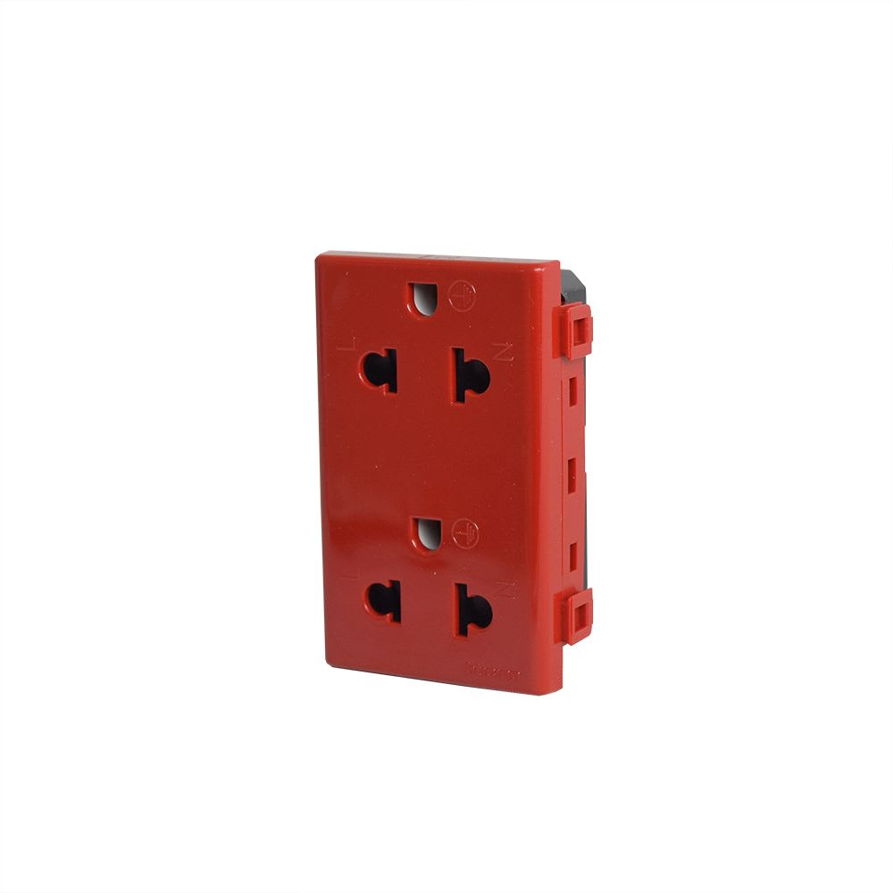 TOMACORRIENTE UNIVERSAL DOBLE 2X16A+T 127/250V 3 MODULOS ROJO MATIX AM5025DR BTICINO