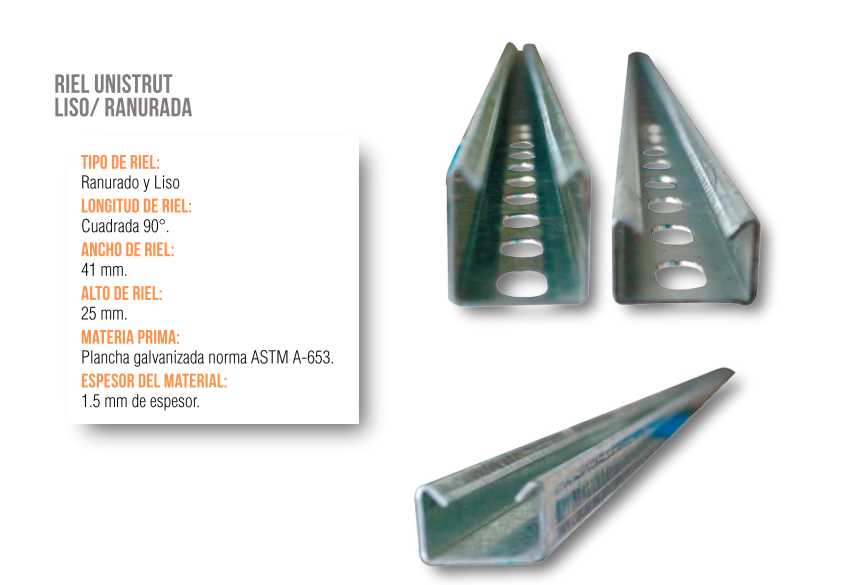 CANAL STRUT RANURADO 21X41X21MM ELECTROGALVANIZADO DE 2.40MT ARAGCU VM