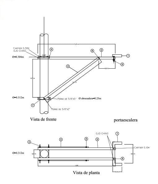 ARMADO TIPO DMS SOPORTE DE ESCALERA DE SECCIONAMIENTO VERTICAL GALV CALIENTE ARAGCU AR
