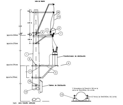 ARMADO TIPO ATSM-B SOPORTE SUBESTACION BIFASICO MONOPOSTE PARA DMS GALV CALIENTE ARAGCU AR1