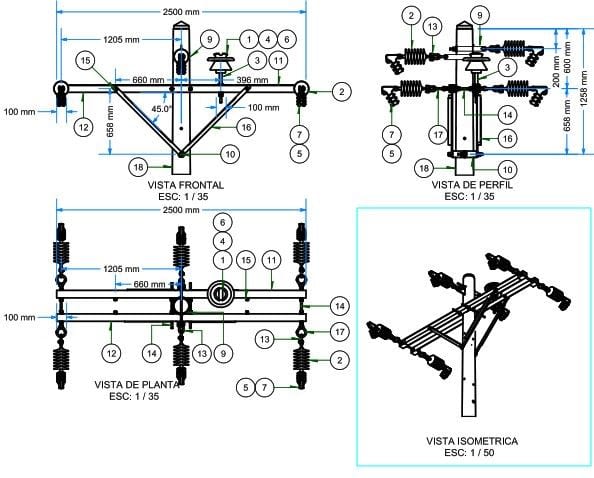 ARMADO TIPO AT3M TRIFASICO DE MEDIA TENSION AT (30°-60°)GALV CALIENTE ARAGCU AR1
