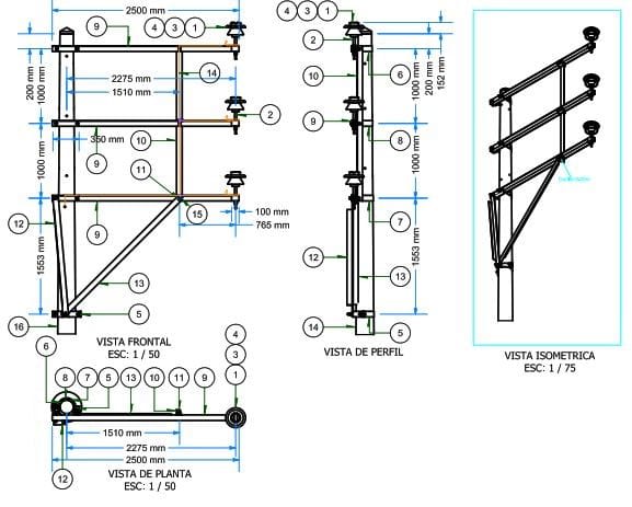 ARMADO TIPO ATBV1 TRIFASICO EN BANDERA VERTICAL DE MEDIA TENSION GALV CALIENTE ARAGCU AR1