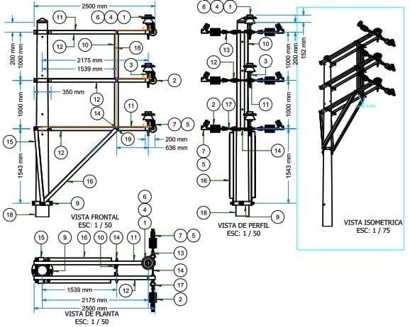 ARMADO TIPO ATBV3 TRIFASICO EN BANDERA VERTICAL DE MEDIA TENSION GALV CALIENTE ARAGCU AR1