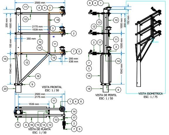 ARMADO TIPO ATBV4 TRIFASICO EN BANDERA VERTICAL DE MEDIA TENSION GALV CALIENTE ARAGCU AR
