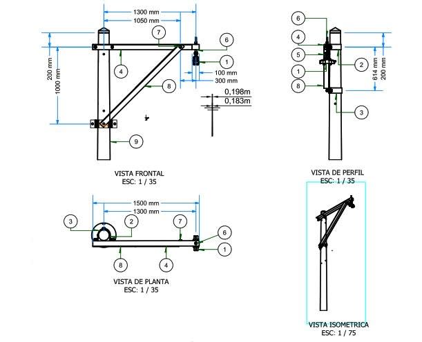 ARMADOS TIPO ATPB1 TRIFASICO PARA CONDUCTOR AUTOPORTANTE 1500X1050MM GALV CALIENTE ARAGCU AR1