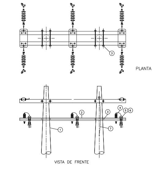 ARMADO TIPO ATS-3H SOPORTE DE SECCIONAMIENTO BIPOSTE TRIFASICO GALV CALIENTE ARAGCU AR1