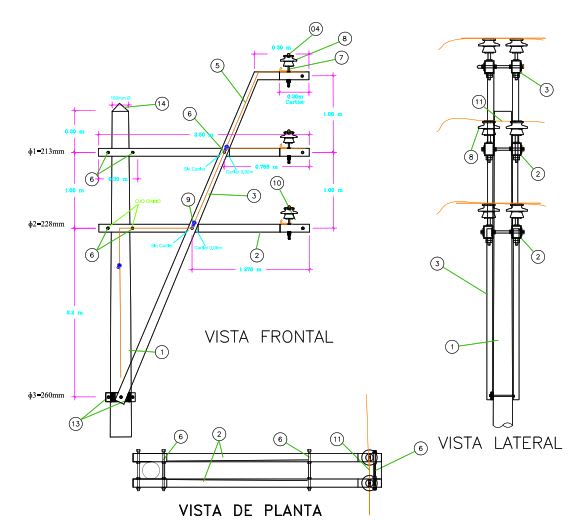 ARMADO TIPO ATX2 TRIPOLAR EN ALINEAMIENTO PARA ANGULOS DE 0°-20° GALV CALIENTE ARAGCU AR