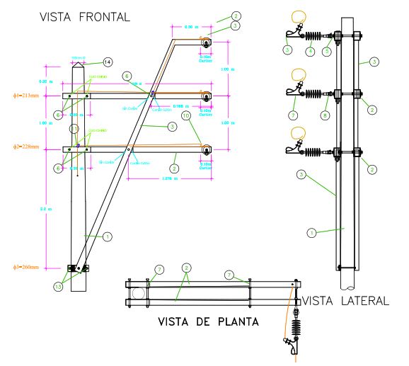 ARMADO TIPO ATX7 TRIFASICO DE ALINEAMIENTO - ANCLAJE GALV CALIENTE ARAGCU AR1