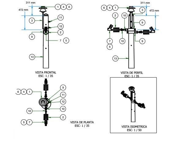 ARMADO TIPO AU3 MONOFASICO (UNIPOLARES) DE MEDIA TENSION GALV CALIENTE ARAGCU AR1