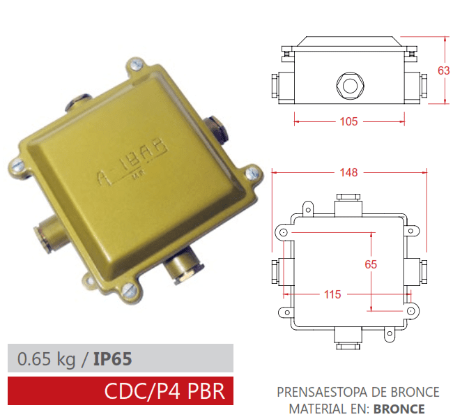 CAJA DE DERIVACIÓN 4 SALIDAS BRONCE IP65 ( CDC/P4 PBR) AIBAR1