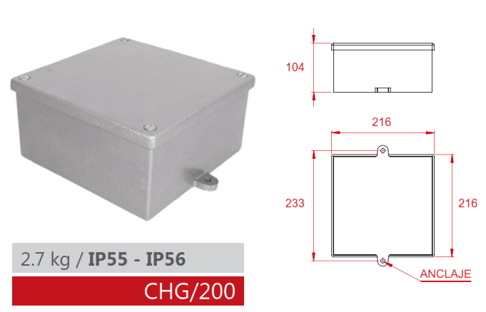 CAJA HERMETICA CIEGA 200 IP65 (CHG/200) AIBAR1