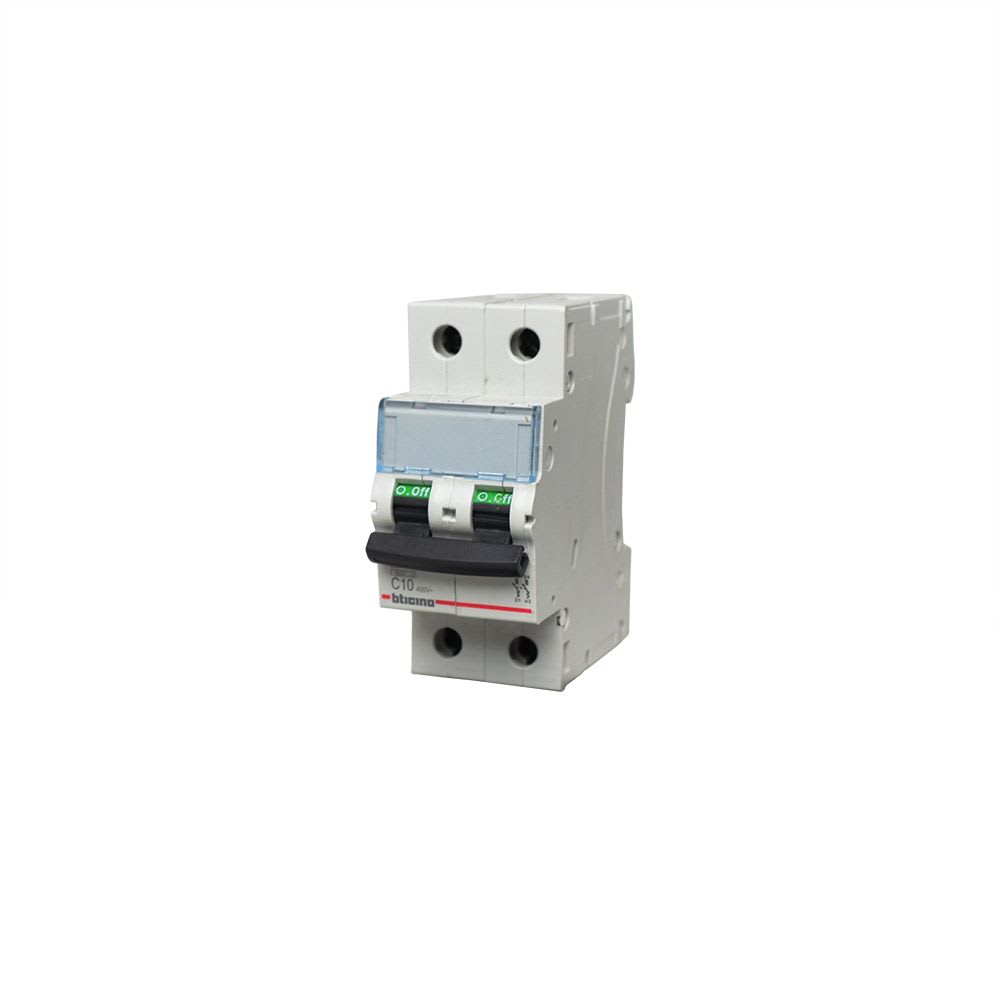 INTERRUPTOR TERMOMAGNÉTICO 2X10A 10/6KA 220/440V TIPO C DIN BTDIN FN820YC10 BTICINO