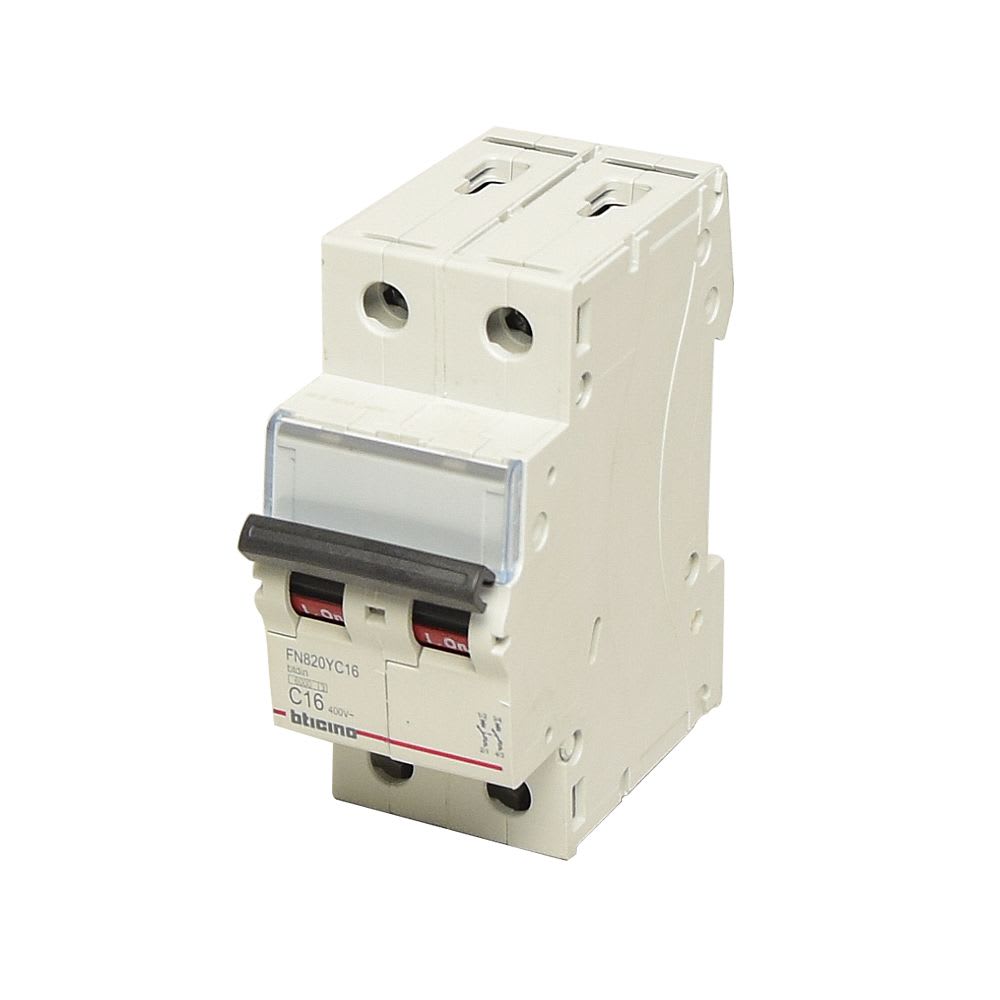 INTERRUPTOR TERMOMAGNÉTICO 2X16A 10/6KA 220/440V TIPO C DIN BTDIN FN820YC16 BTICINO