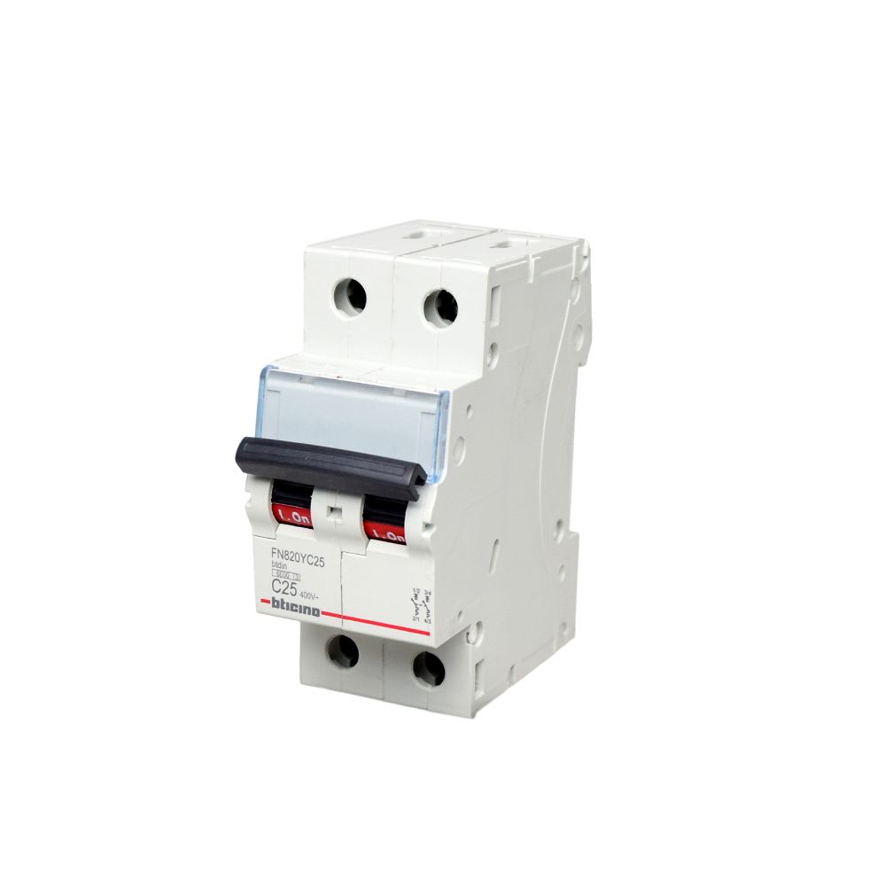 INTERRUPTOR TERMOMAGNÉTICO 2X25A 10/6KA 220/440V TIPO C DIN BTDIN FN820YC25 BTICINO