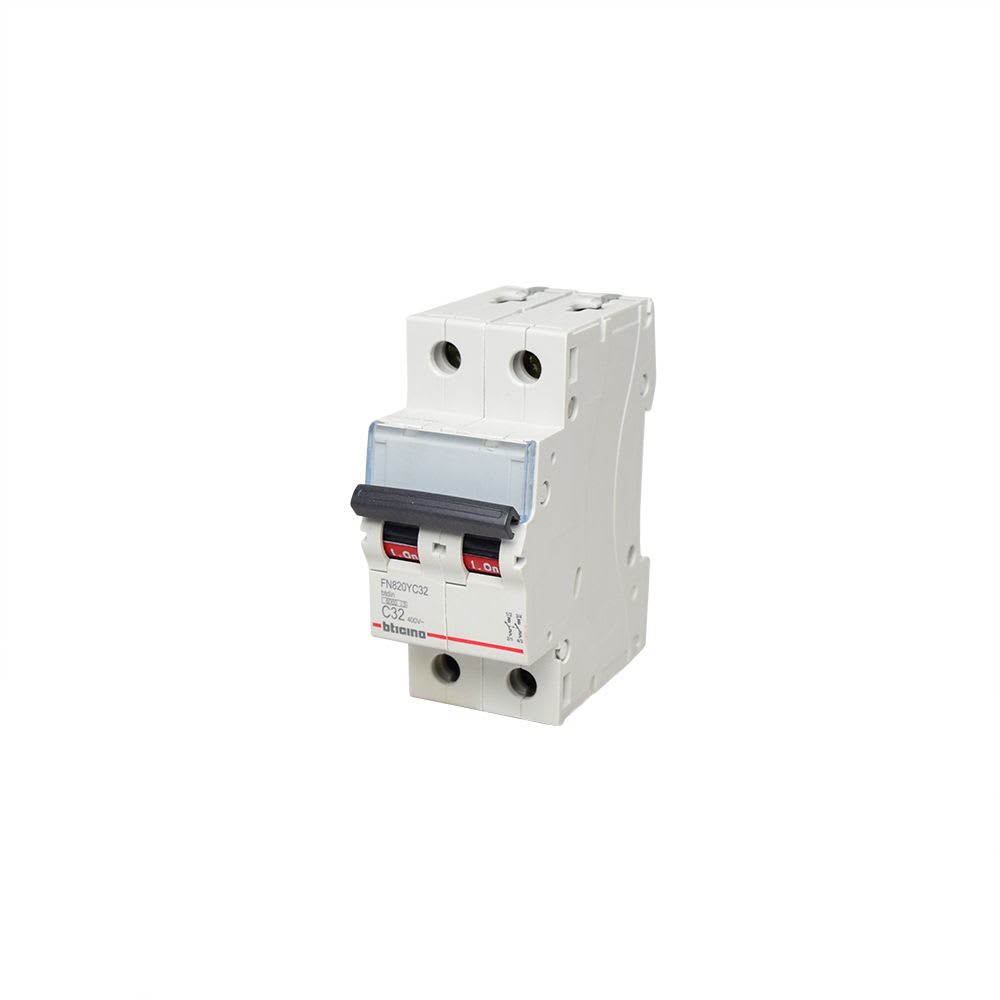 INTERRUPTOR TERMOMAGNÉTICO 2X32A 10/6KA 220/440V TIPO C DIN BTDIN FN820YC32 BTICINO1