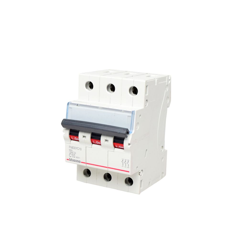 INTERRUPTOR TERMOMAGNETICO 3X10A 10/6KA 220/440V TIPO C DIN BTDIN FN830YC10 BTICINO