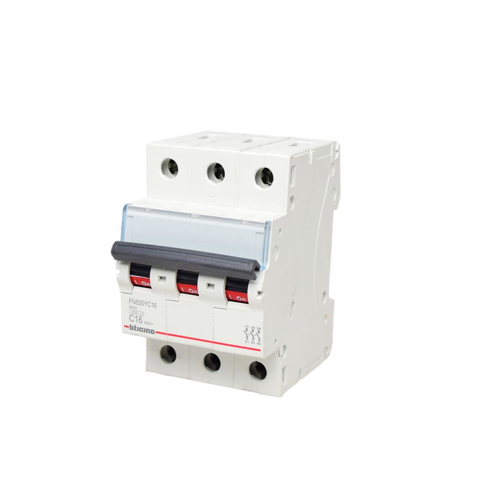 INTERRUPTOR TERMOMAGNÉTICO 3X16A 10KA 220V TIPO C DIN BTDIN FN830YC16 BTICINO