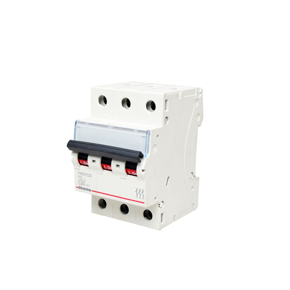 INTERRUPTOR TERMOMAGNÉTICO 3X20A 10/6KA 220/440V TIPO C DIN BTDIN FN830YC20 BTICINO1