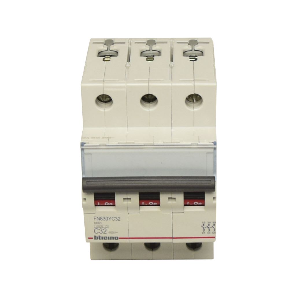 INTERRUPTOR TERMOMAGNETICO 3X32A 10/6KA 220/440V TIPO C DIN BTDIN FN830YC32 BTICINO